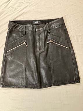 Paige Skirt Women's 28 Black Aiden Coated Waxed Denim  Trendy